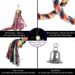 SunGrow Cockatiel & Parakeet Cotton Rope Perch For Bird Cages, Rat & Small Animal Climbing Accessories -Sunny Decor Shop 749966 PT4. AC SS1800 V1688414493