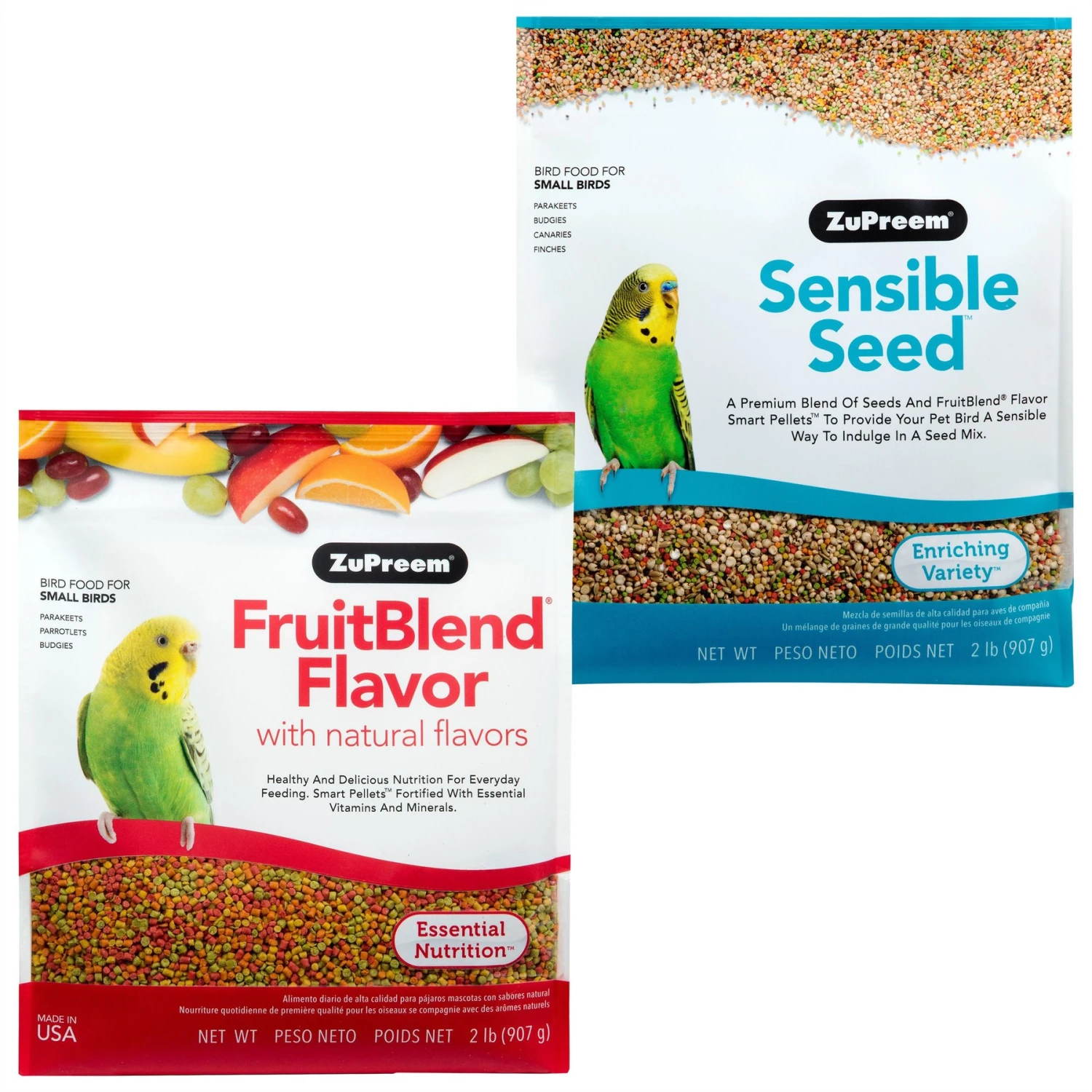 ZuPreem FruitBlend Flavor With Natural Fruit Flavors Daily Small Bird Food & ZuPreem Sensible Seed Small Bird Food, 2-lb Bag 3 ZuPreem FruitBlend Flavor With Natural Fruit Flavors Daily Small Bird Food & ZuPreem Sensible Seed Small Bird Food, 2-lb Bag