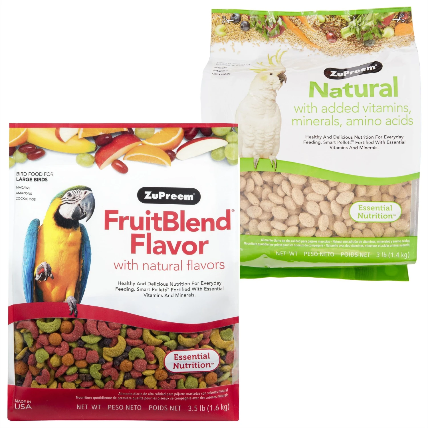 ZuPreem FruitBlend Flavor With Natural Flavors Daily Large Bird Food & ZuPreem Natural Daily Large Bird Food, 3-lb Bag 3 ZuPreem FruitBlend Flavor With Natural Flavors Daily Large Bird Food & ZuPreem Natural Daily Large Bird Food, 3-lb Bag