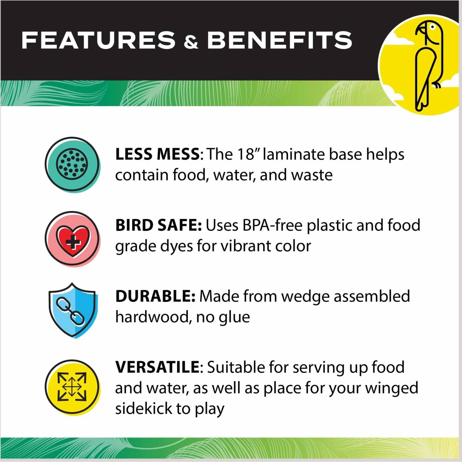 Caitec 18-in Bird Playland With Cups Bird Perch 8 Caitec 18-in Bird Playland With Cups Bird Perch - Image 6