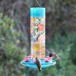 Natures Way Bird Products Charming Peony Decorative Glass Hummingbird Feeder, Teal, 20-oz -Sunny Decor Shop 818398 PT1. AC SS1800 V1681502207