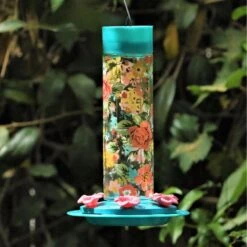 Natures Way Bird Products Charming Peony Decorative Glass Hummingbird Feeder, Teal, 20-oz -Sunny Decor Shop 818398 PT2. AC SS1800 V1681502210