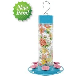 Natures Way Bird Products Charming Peony Decorative Glass Hummingbird Feeder, Teal, 20-oz -Sunny Decor Shop 818398 PT6. AC SS1800 V1681501609