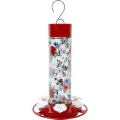 Natures Way Bird Products Vintage Blossom Decorative Glass Hummingbird Feeder, Red, 20-oz