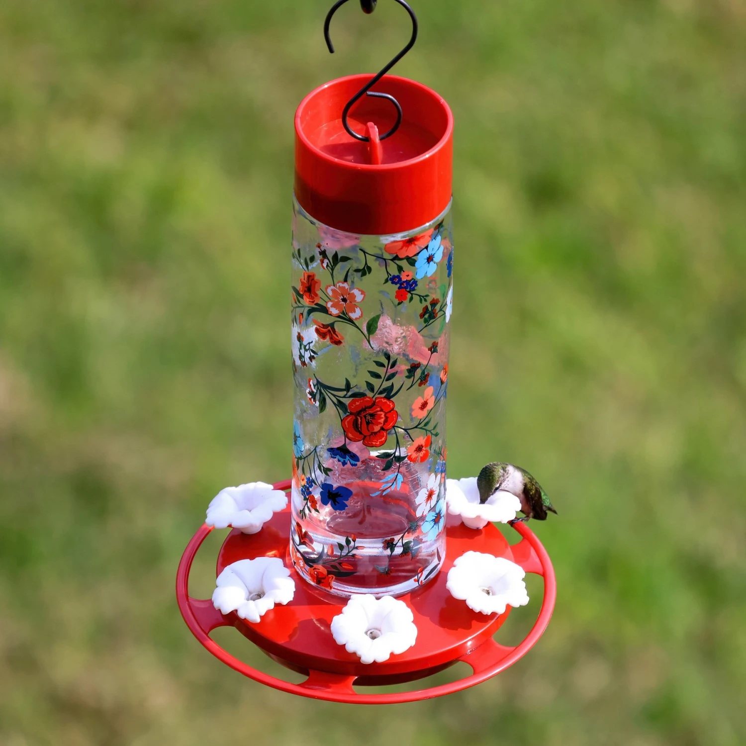 Natures Way Bird Products Vintage Blossom Decorative Glass Hummingbird Feeder, Red, 20-oz 4 Natures Way Bird Products Vintage Blossom Decorative Glass Hummingbird Feeder, Red, 20-oz - Image 2