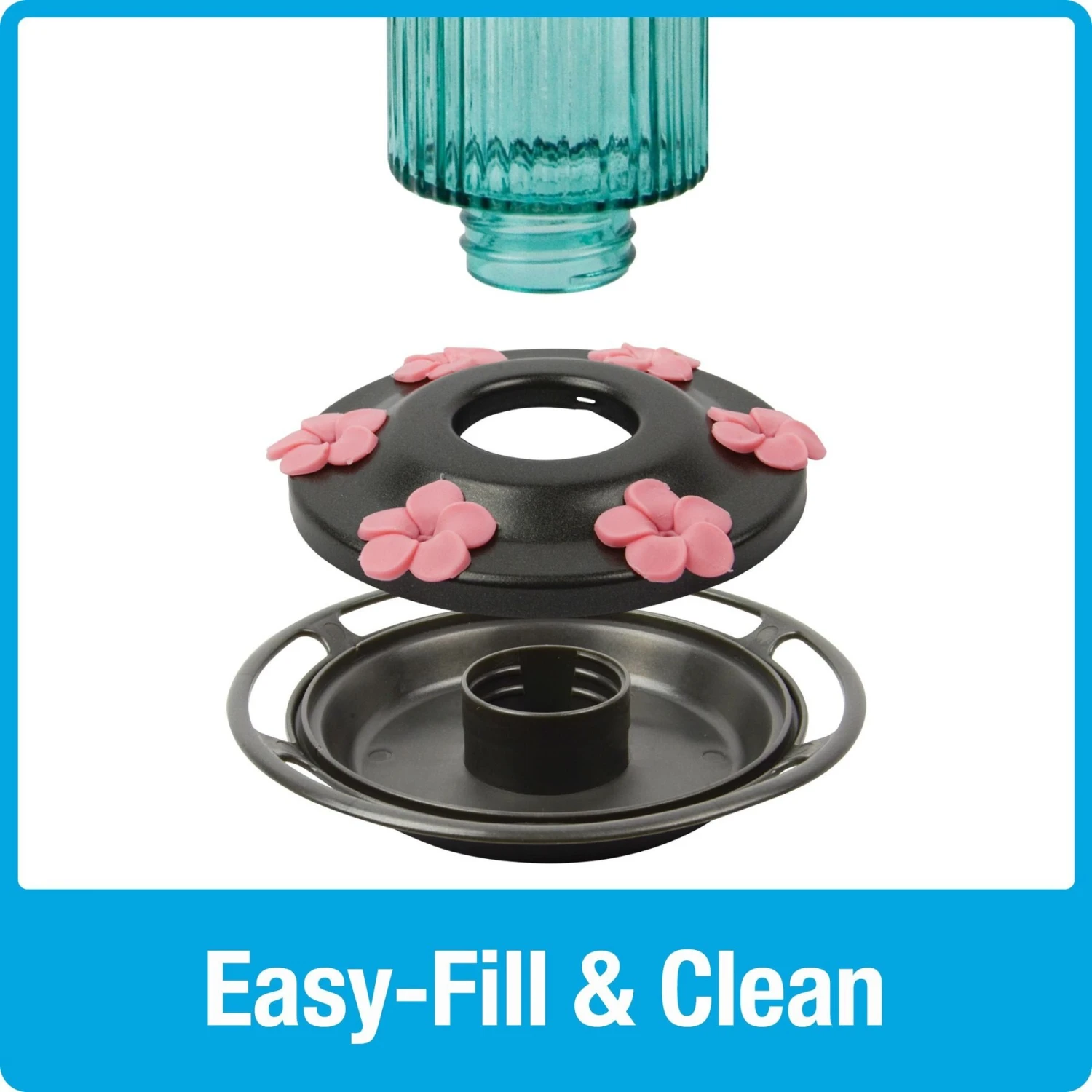 Natures Way Bird Products Antique Glass Gravity Hummingbird Feeder, Teal, 28-oz 5 Natures Way Bird Products Antique Glass Gravity Hummingbird Feeder, Teal, 28-oz - Image 3