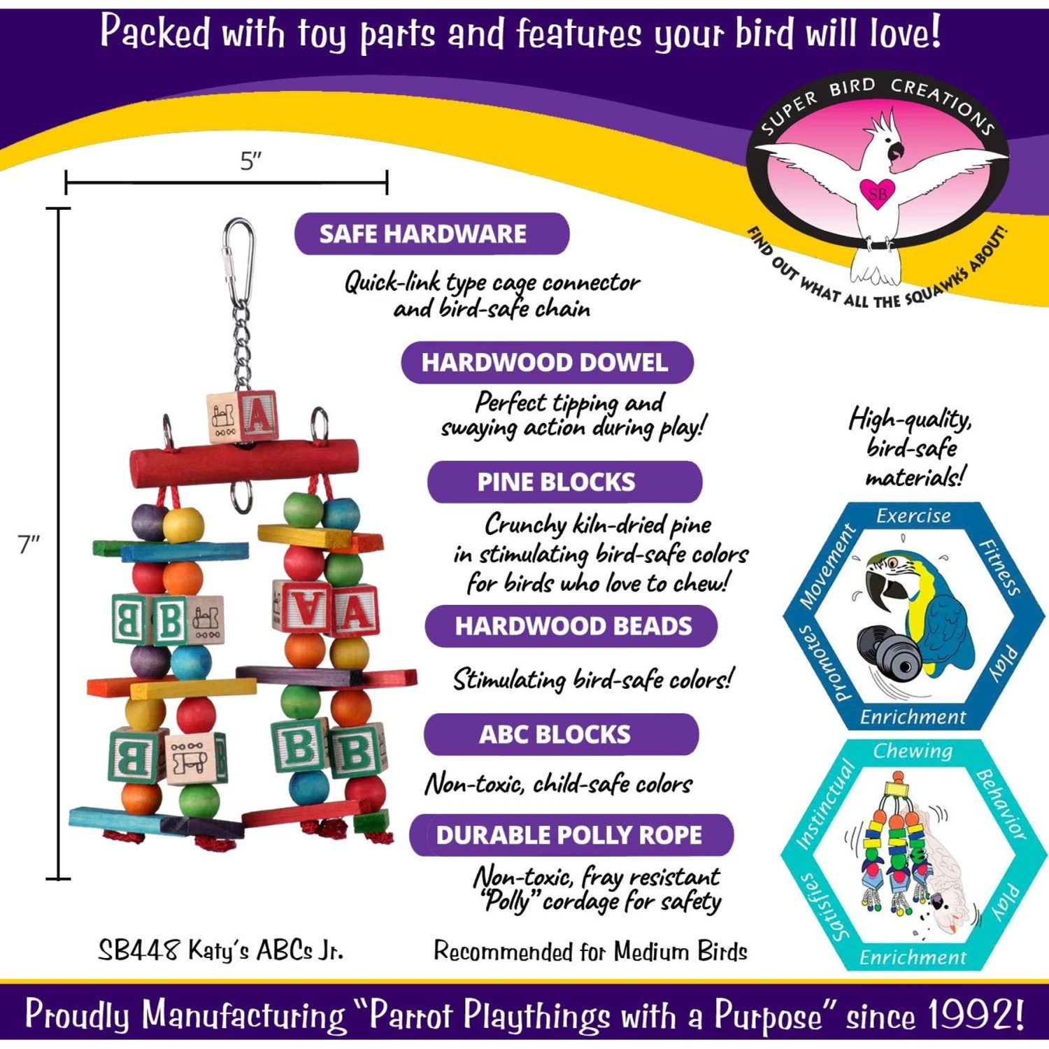 Super Bird Creations Katy's ABCs Jr. Bird Toy 5 Super Bird Creations Katy's ABCs Jr. Bird Toy - Image 3