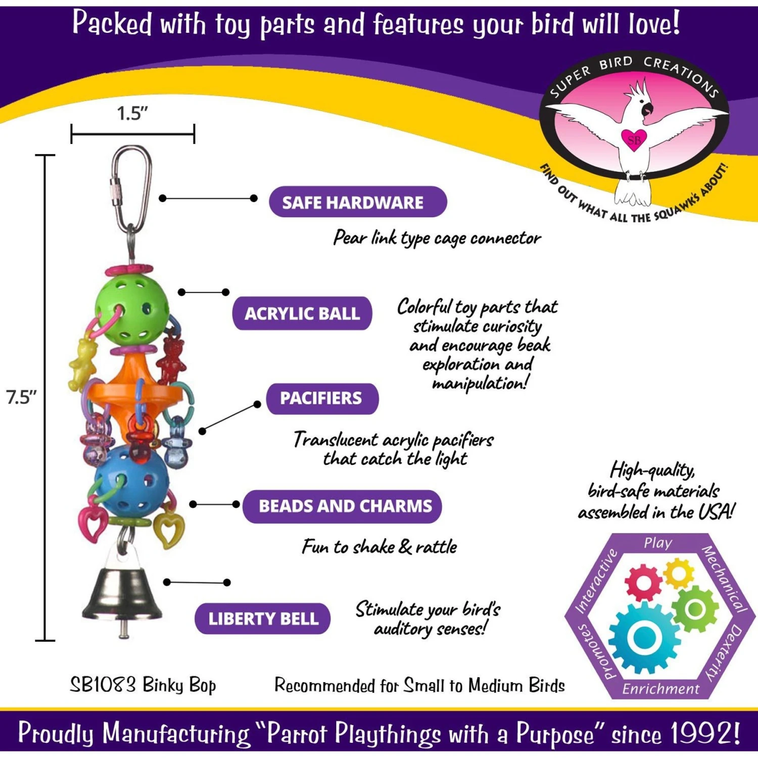 Super Bird Creations Binky Bop Bird Toy 5 Super Bird Creations Binky Bop Bird Toy - Image 3