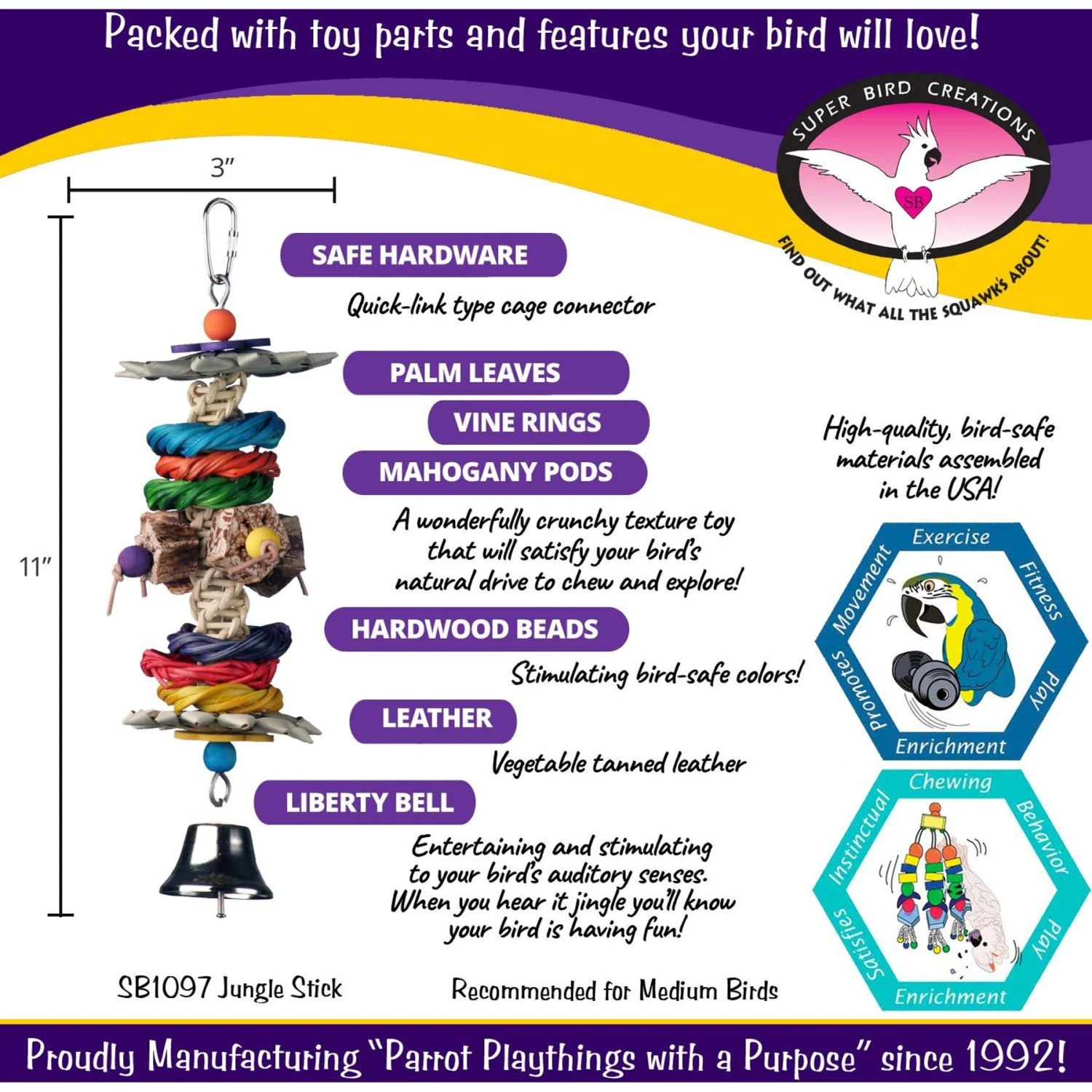 Super Bird Creations Jungle Stick Bird Toy 5 Super Bird Creations Jungle Stick Bird Toy - Image 3