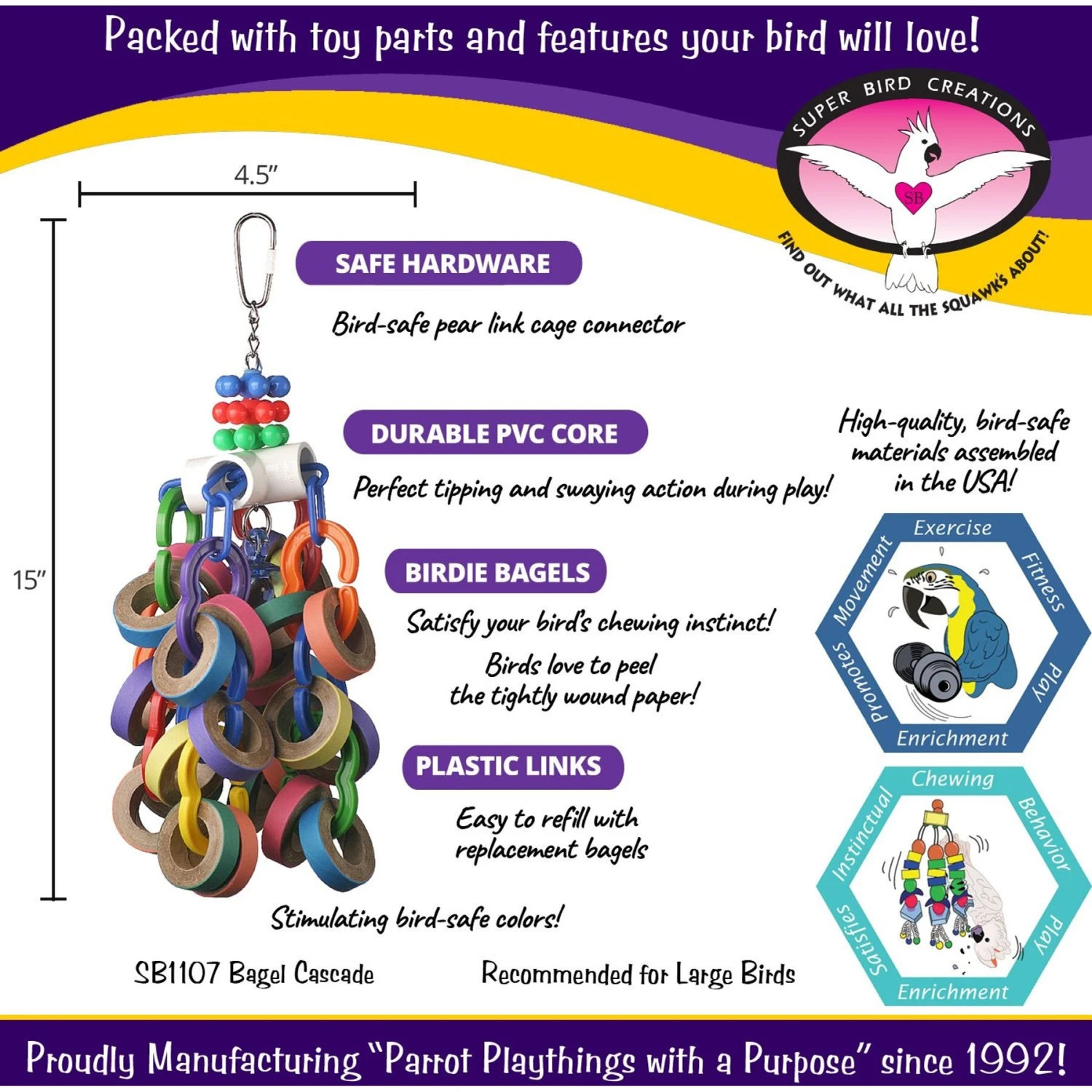 Super Bird Creations Bagel Cascade Bird Toy, Large & Super Bird Creations Fatty Bagels, Medium/Large, 24 Count 5 Super Bird Creations Bagel Cascade Bird Toy, Large & Super Bird Creations Fatty Bagels, Medium/Large, 24 Count - Image 3