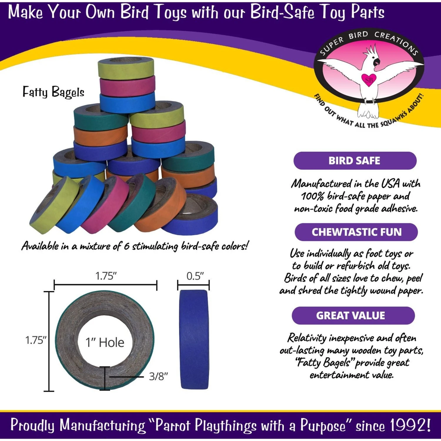 Super Bird Creations Bagel Cascade Bird Toy, Large & Super Bird Creations Fatty Bagels, Medium/Large, 24 Count 9 Super Bird Creations Bagel Cascade Bird Toy, Large & Super Bird Creations Fatty Bagels, Medium/Large, 24 Count - Image 7