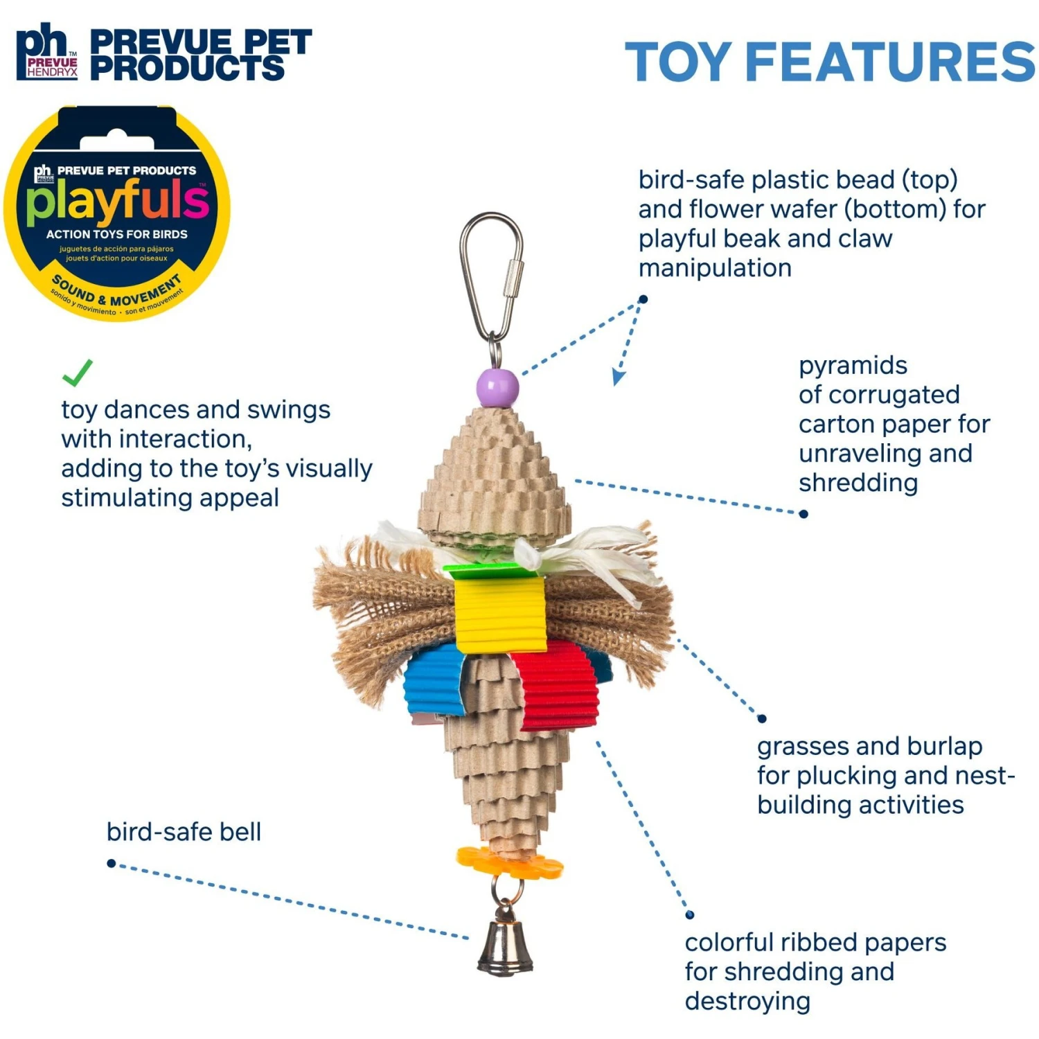 Prevue Pet Products Playfuls Mr. Mustache Bird Toy, Multicolor 5 Prevue Pet Products Playfuls Mr. Mustache Bird Toy, Multicolor - Image 3