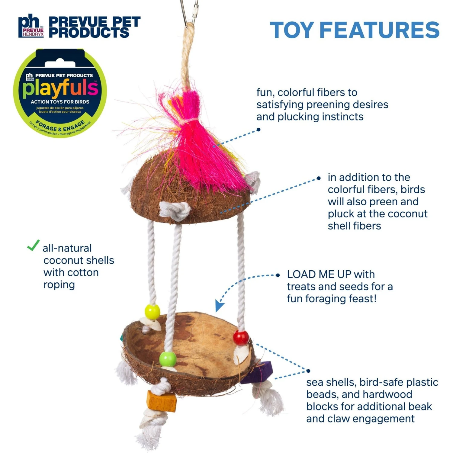 Prevue Pet Products Playfuls Tiki Hut Bird Toy, Multicolor 5 Prevue Pet Products Playfuls Tiki Hut Bird Toy, Multicolor - Image 3