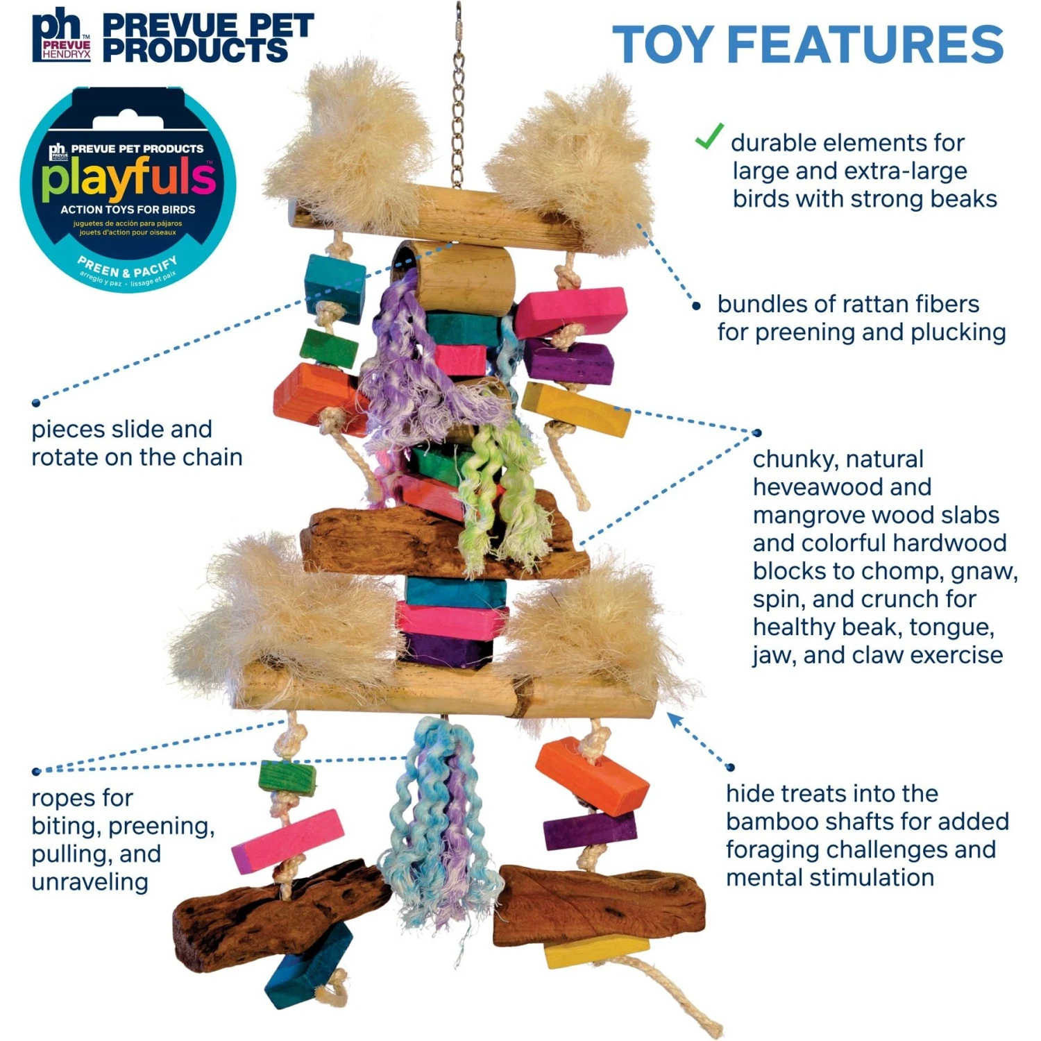 Prevue Pet Products Playfuls Fluff N Stuff Bird Toy, Multicolor 5 Prevue Pet Products Playfuls Fluff N Stuff Bird Toy, Multicolor - Image 3