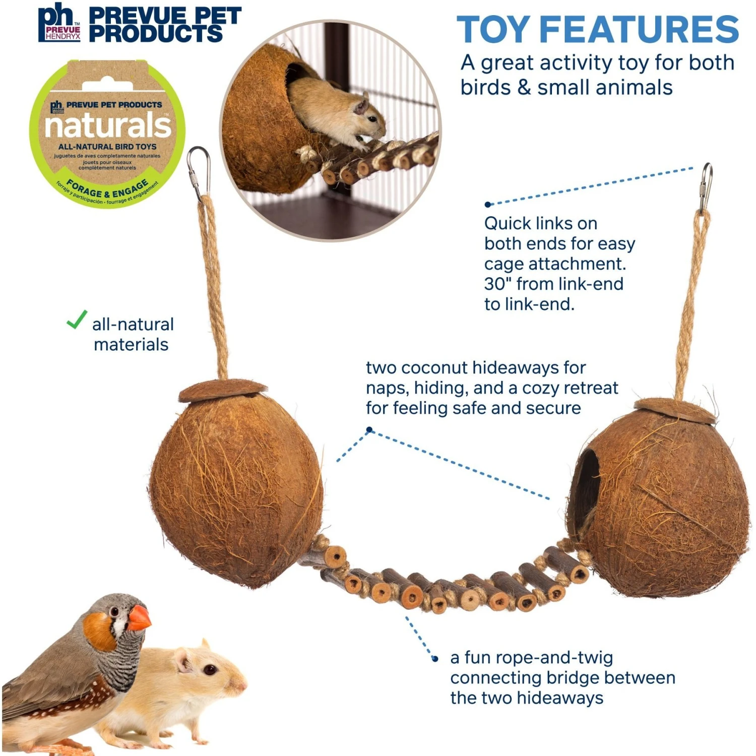 Prevue Pet Products Naturals Double Coconut Walk Bird Toy, Natural 5 Prevue Pet Products Naturals Double Coconut Walk Bird Toy, Natural - Image 3