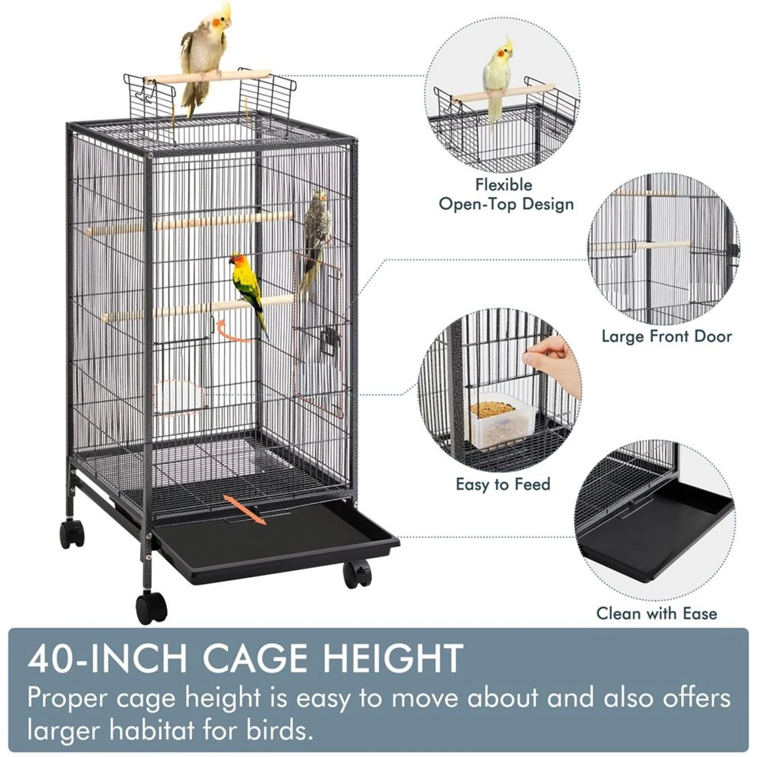 Yaheetech Iron Small Bird Cage, Black, 40-in 6 Yaheetech Iron Small Bird Cage, Black, 40-in - Image 4