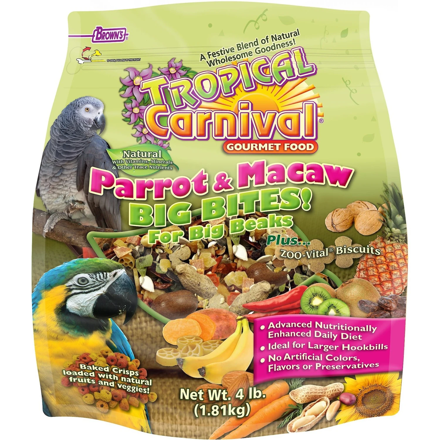 Brown's Tropical Carnival Big Bites With ZOO-Vital Biscuits Parrot & Macaw Food 3 Brown's Tropical Carnival Big Bites With ZOO-Vital Biscuits Parrot & Macaw Food